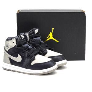 Nike Air Jordan 1 Mid SE GS Satin FD5305-010 Kids Black Shoes EU 25 US 8C - NWB